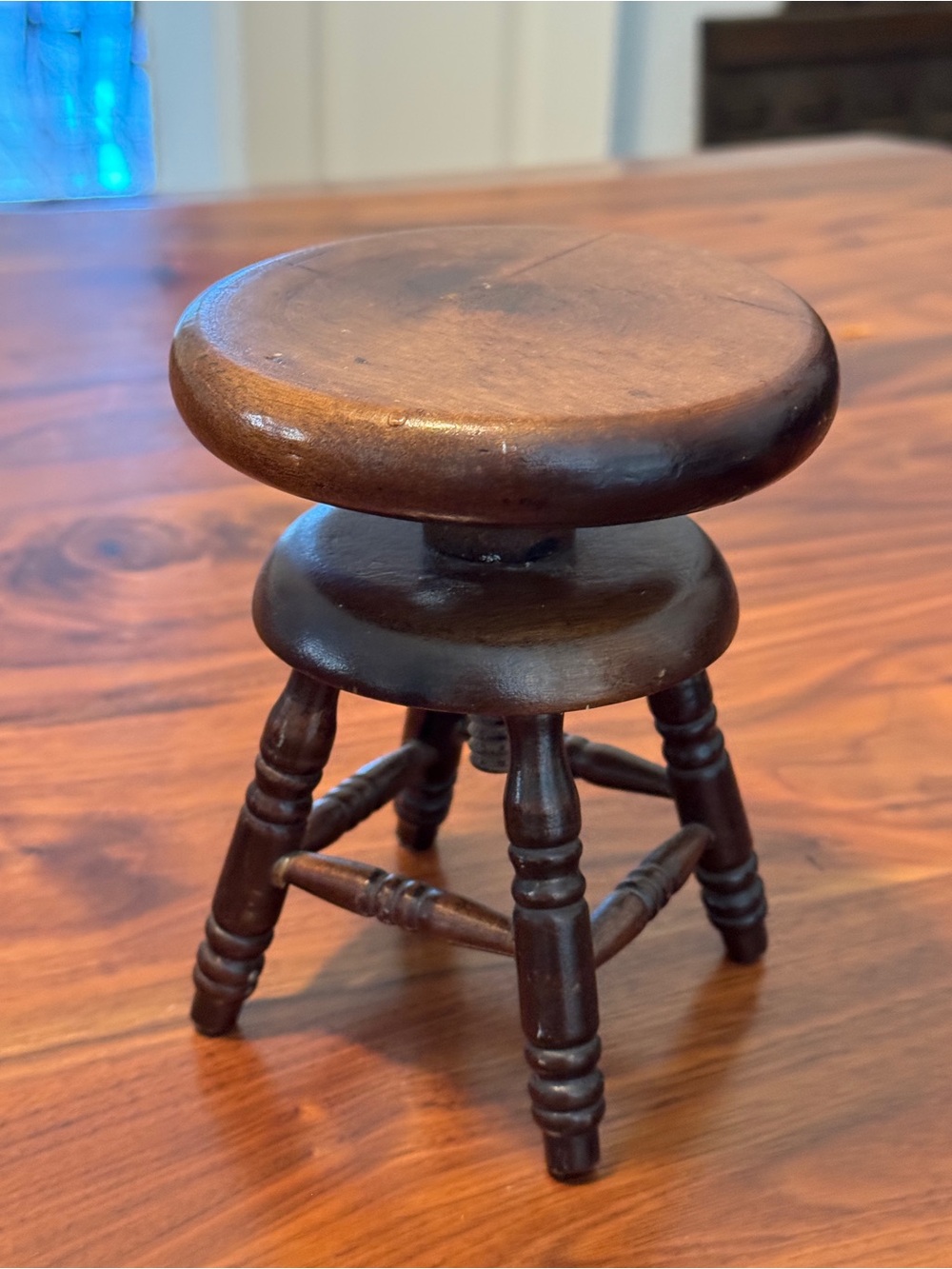 Vintage Miniature Wood Doll Piano Stool Swivel Seat Turns Adjustable5.75"~7"